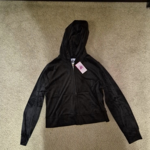 JUICY COUTURE BLACK VELOUR HOODIE JACKET SIZE M - Picture 1 of 7